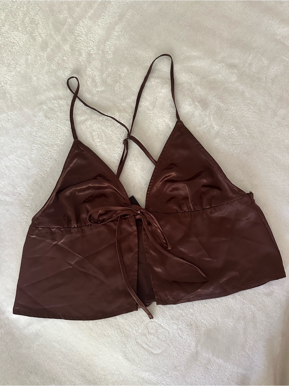 H&M Satin Tie-Front Cami Top in Chocolate Brown